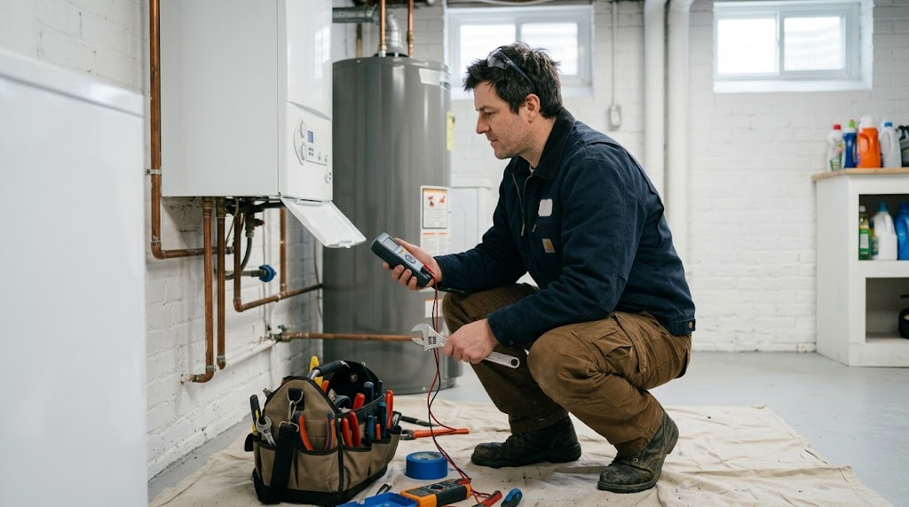 Residential boiler repair and heating system diagnostic inspection in New Dorp, Staten Island