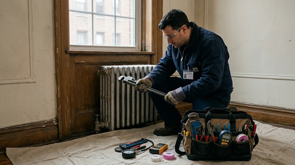 Residential cast iron radiator repair and steam valve adjustment in New Dorp, Staten Island