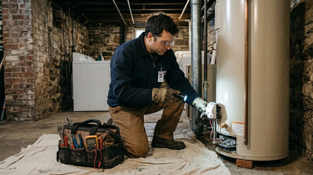 Residential gas water heater repair and temperature pressure valve testing in New Dorp, Staten Island